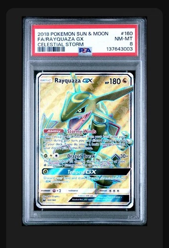 2018 Pokemon Celestial Storm Rayquaza GX Full Art #160 PSA 8 NM-MT