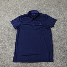 Adidas Polo Shirt Mens Large Blue Climalite Logo Golf Rugby Lightweight Outdoor