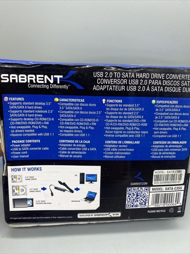 Sabrent Connecting Differently USB 2.0 To Sata Hard Drive Adapter - USED - Afbeelding 4 van 8