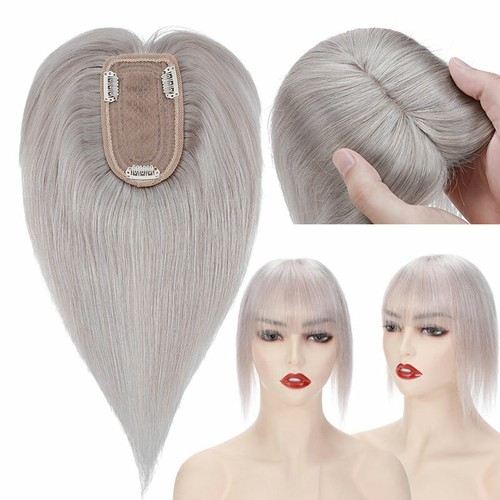 Women Topper Hairpiece Clip In Real 100% Human Hair Silk Base Toupee Wig Natural - Picture 50 of 54