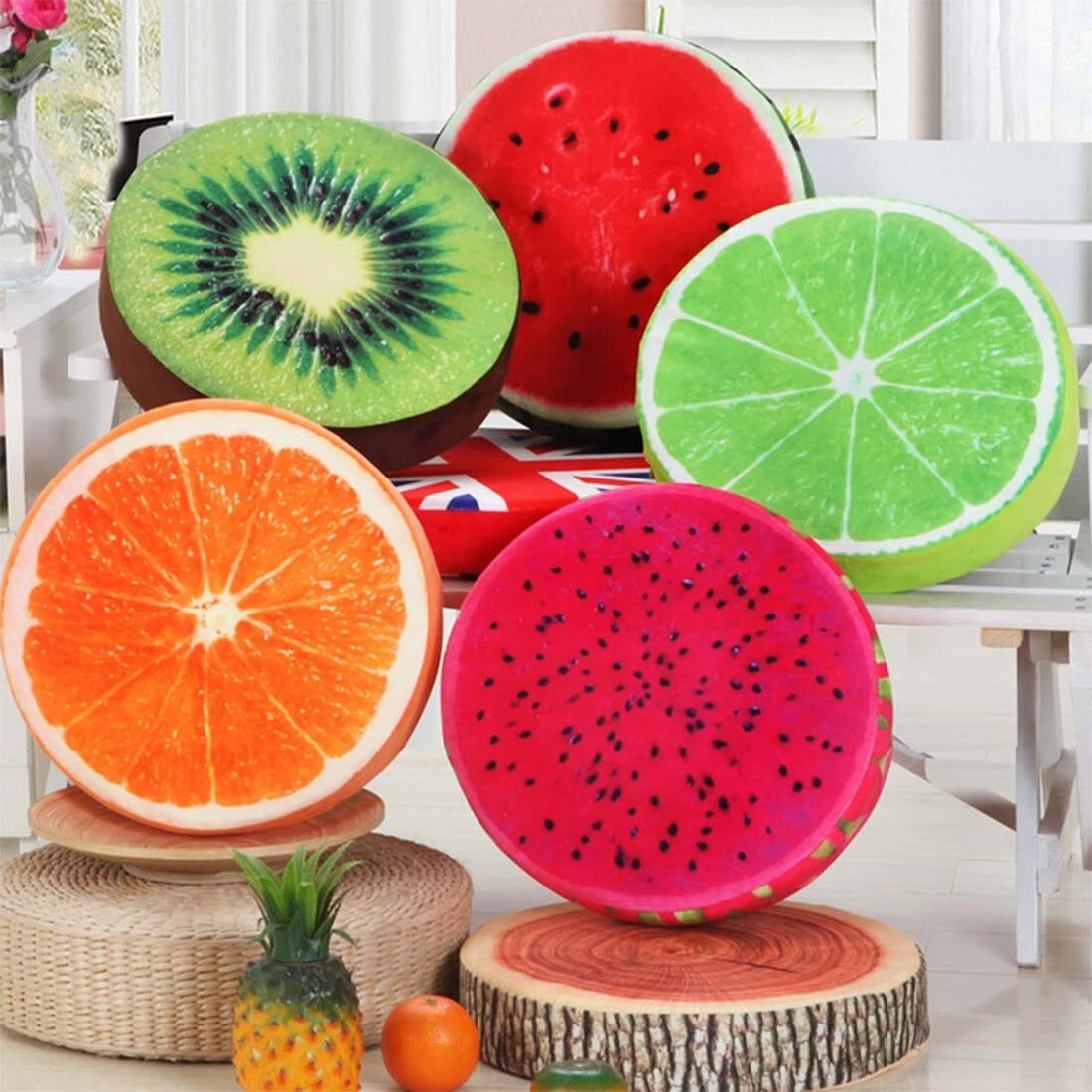 Seat Pad Round Chair Cushion Funny Fruits Shape Garden Living Room