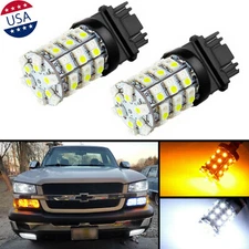 2x 3157 White Amber Switchback LED Turn Signal Light Bulbs For Chevy Silverado