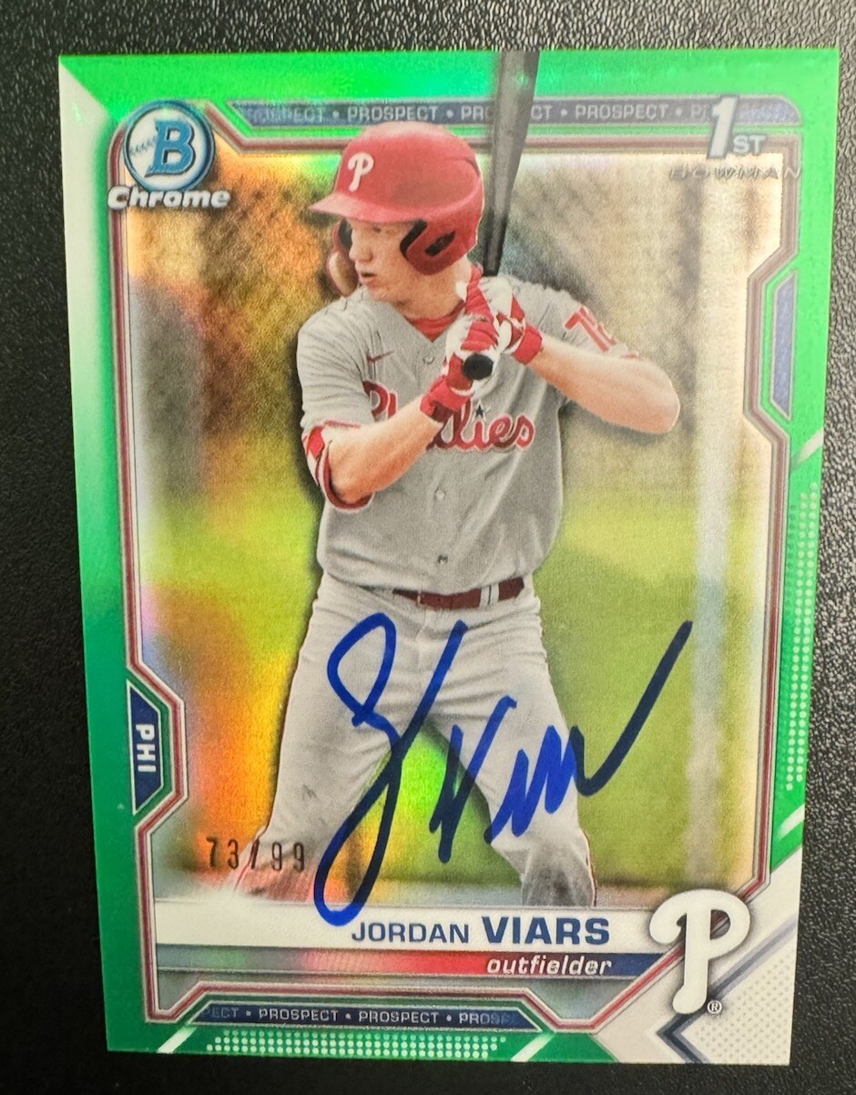 2021 Bowman Chrome #BDC-132 Jordan Viars 1st Green Auto #d /99! Phillies
