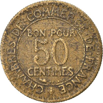♯フランス共和国:旧50フラン札と20centimes硬貨のセット s-l400.jpg