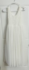 Cotton Lace With Soft Tulle Long Skirt Flower Girl Dress Size 10/12 Soft White