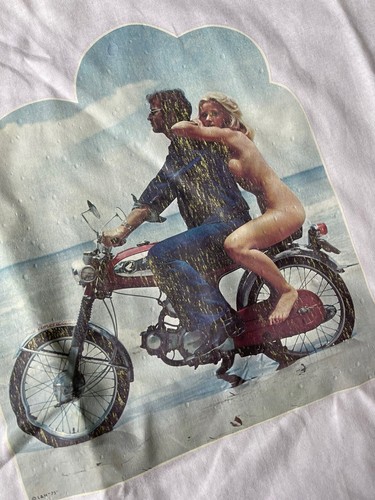 VTG Nude Sexy 70s motorcycle t-shirt Jersey Raglan biker Cycle Shop rare - Picture 8 of 10