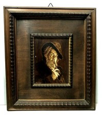 ANTICO QUADRO OLIO Wally RITRATTO MONOCROMATICO UOMO PIPA CAPPELLO BARBA EPOCA