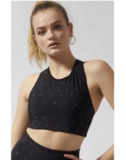 Adam Selman 💖 XXS Crystal Racer Sport  Gym embellished crop top black NWT❤️