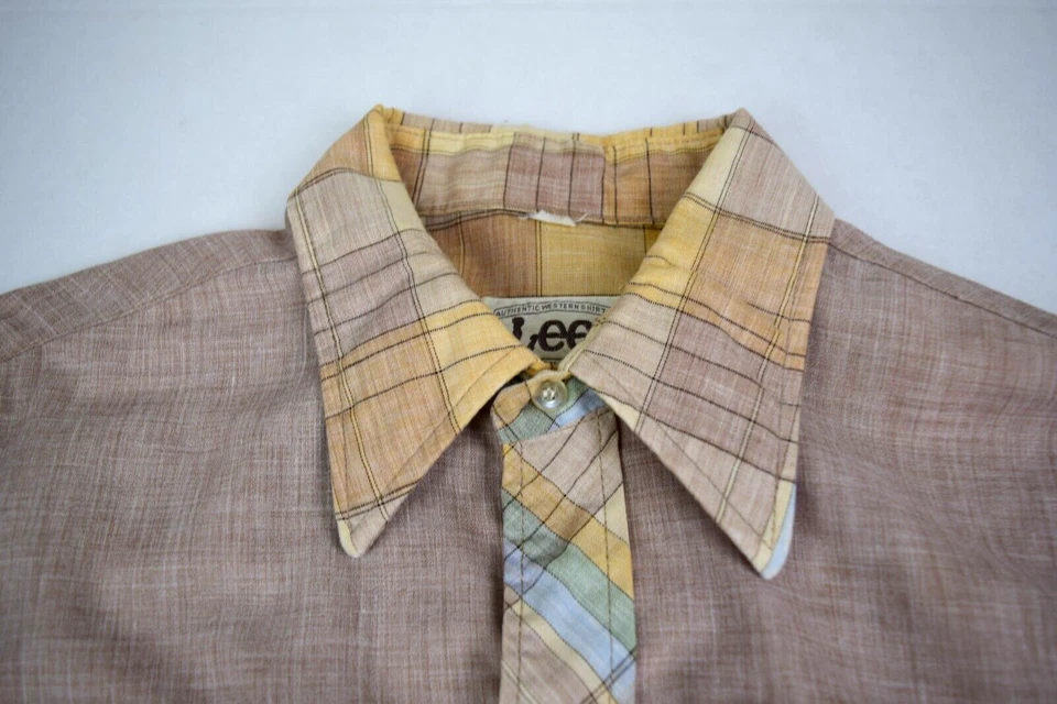 Винтажная клетчатая западная рубашка Lee размер M/L 80-е 90-е 2 тона золотистая пастель с защелками - Изображение 2 из 4