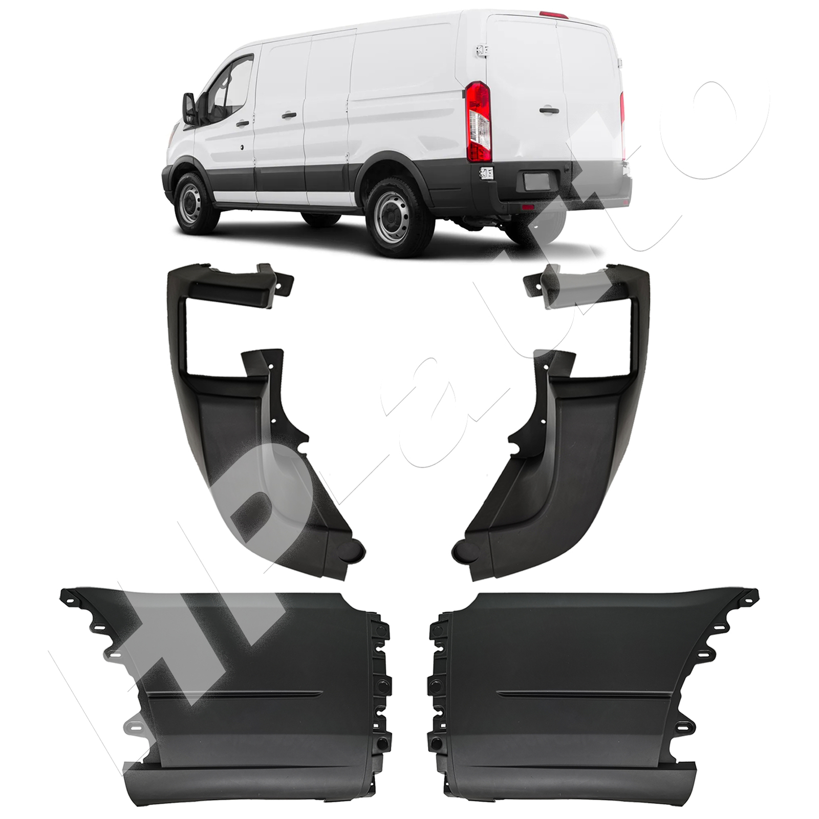 For 2015-2019 Ford Transit 150 250 350 Bumper Cover Extension + End Cap L&R Side