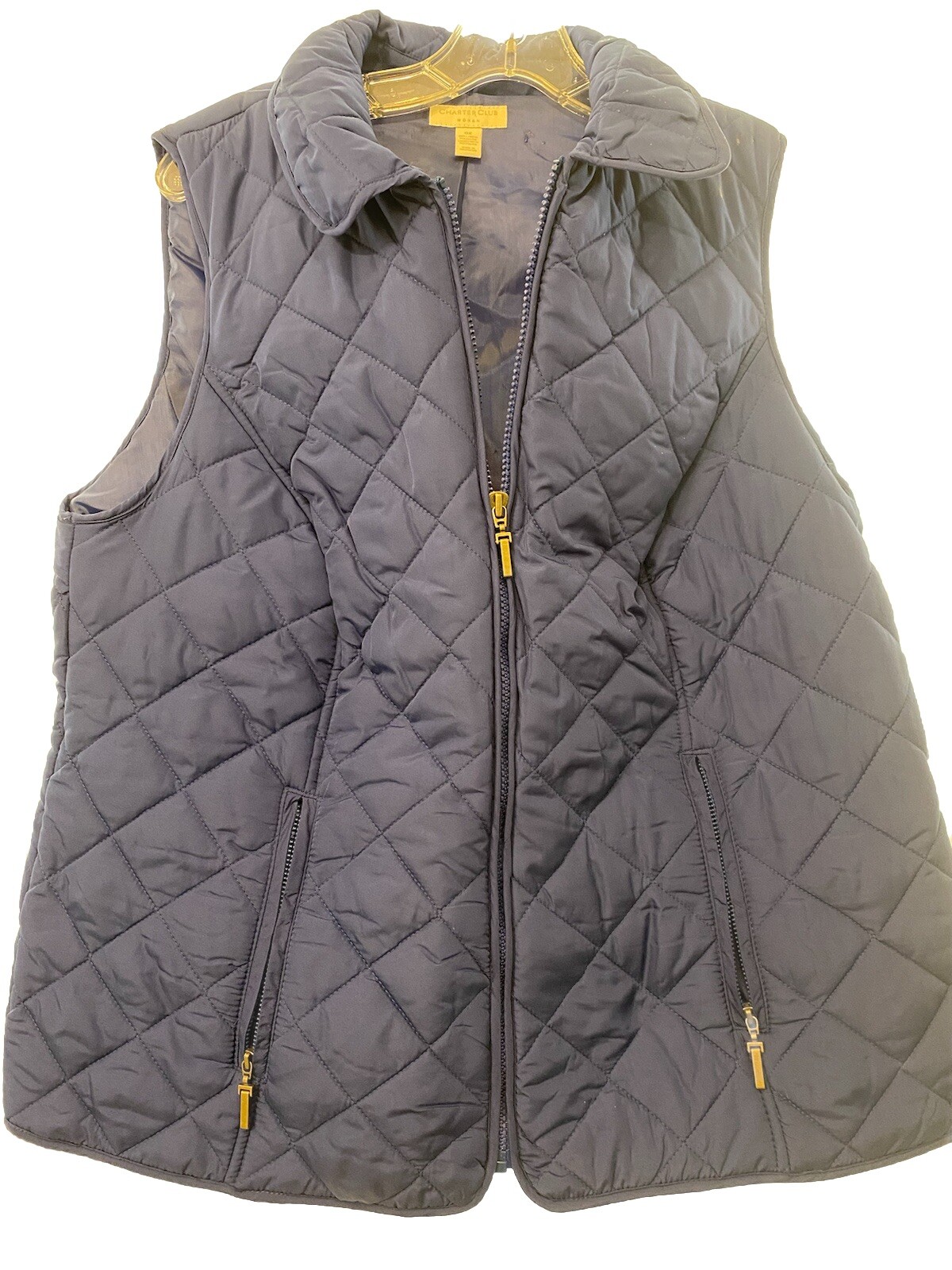 Charter Club Navy Blue Zip-Up Vest Size OX Pockets Equestrian Preppy