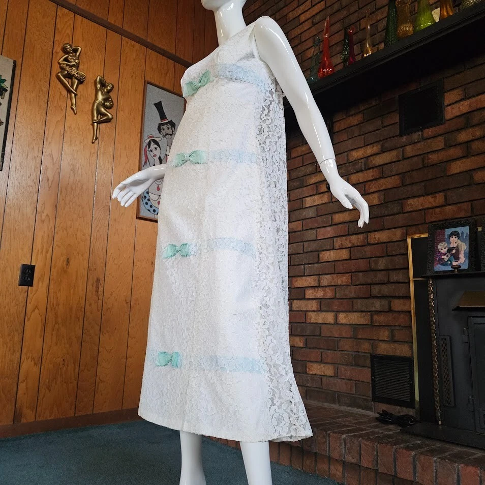 Vestido De Colección Años 60 Youthquake Mod Hippy Boda Formal Anfitriona Watteau Baile de graduación XS/S Foto 4 de 4