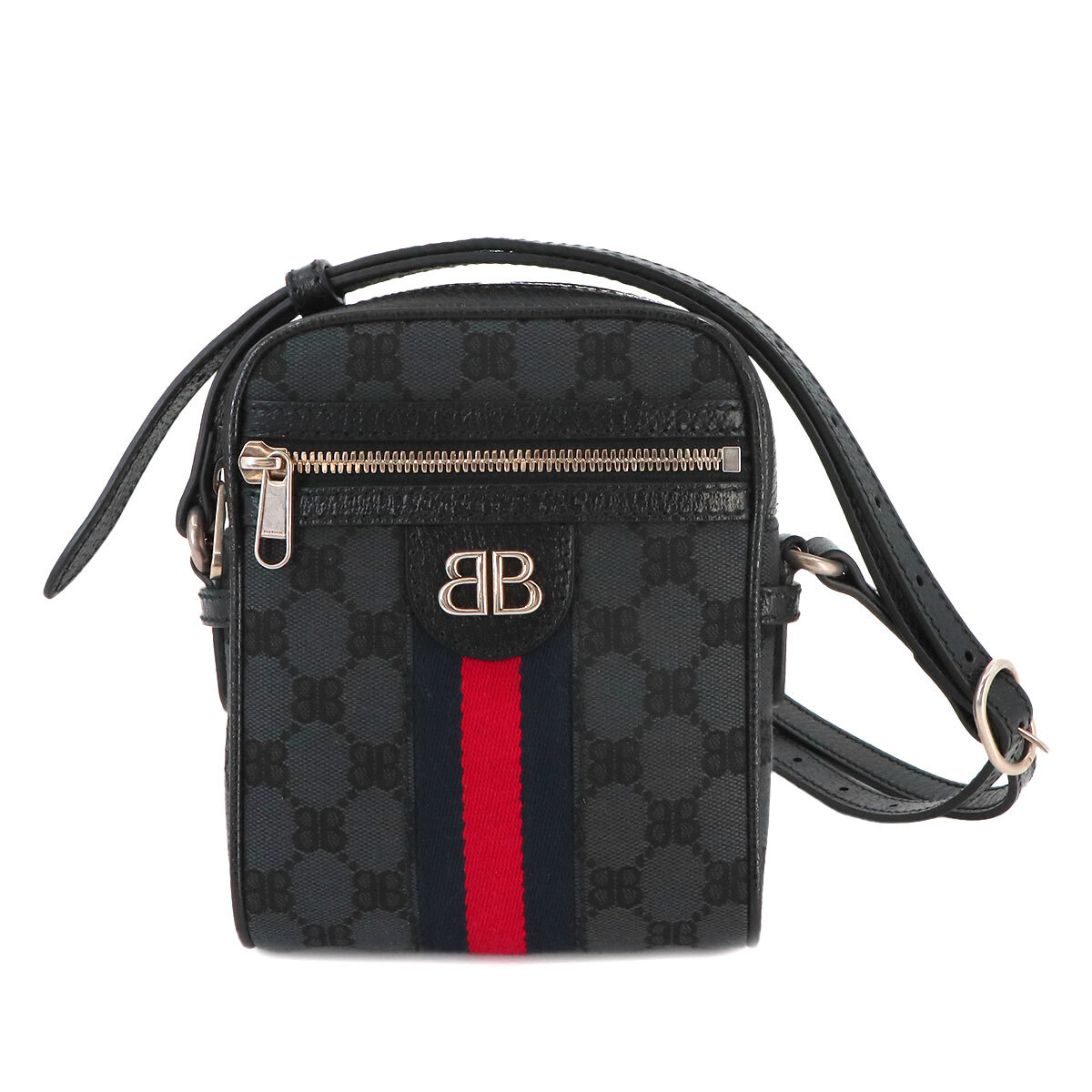 GUCCI BALENCIAGA GUCCI Hacker Shoulder Bag Canvas Leather Black 