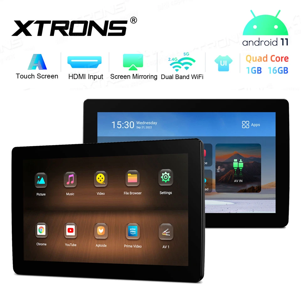 11,6" Auto Kopfstütze Monitor HDMI USB 1366*768 Android 11 16GB CVBS Input - Bild 2 von 4