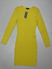 Sheike Bodycon Midi Dress Size S Yellow Mosaic Knit Stretch Flex Fabric