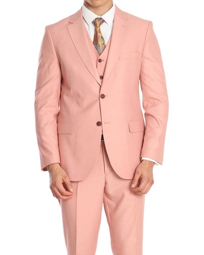 Summer Men's Peach Color Suits Thin Notch Lapel Single Buttons Jacket+Pant+Vest - Picture 15 of 17
