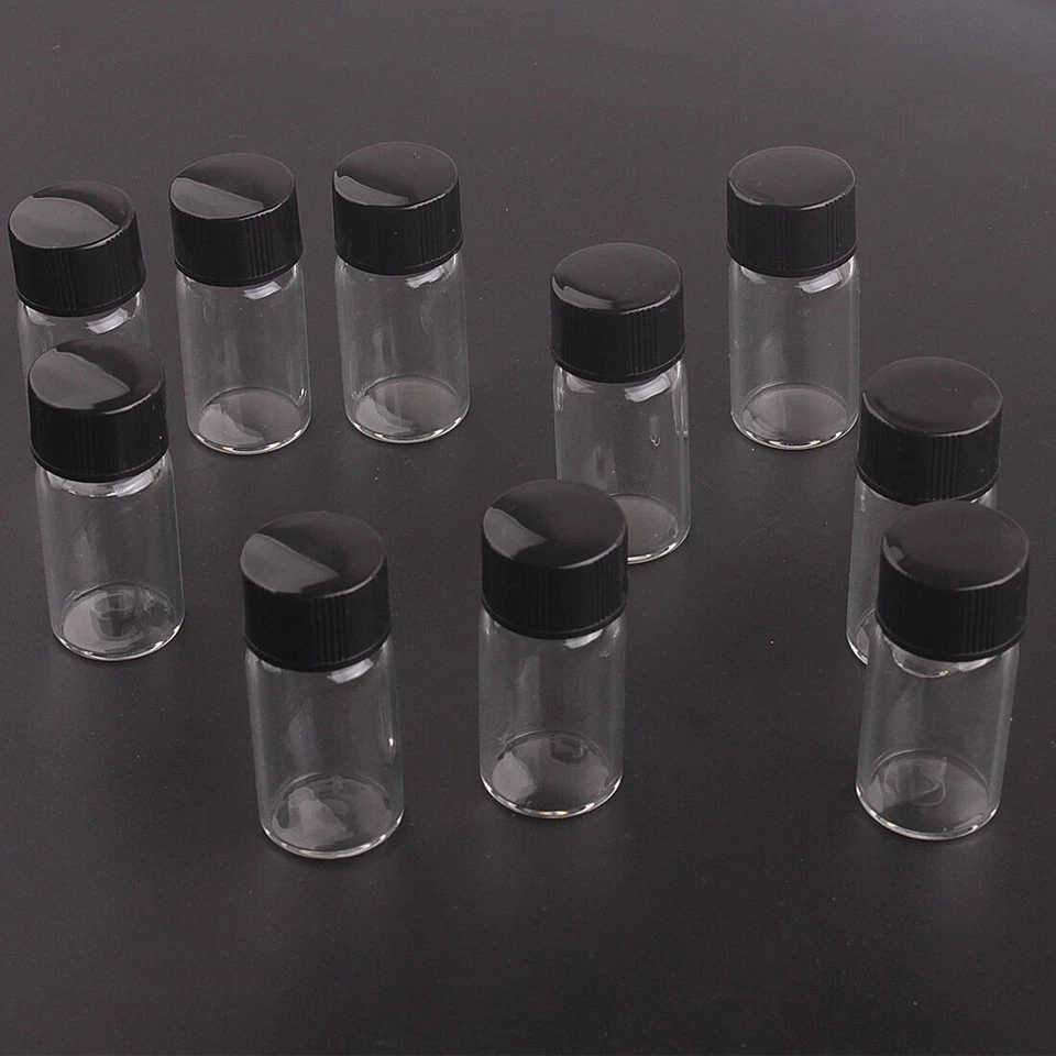 10pcs 3ml Small Clear Cute Glass Vials Bottles Containers with Black Screw Cap - Image 3 of 4