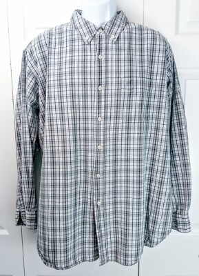 Route 66 Men's Size XL 54chest Button Down Gray Plaid Shirt Long Sleeves  Cotton