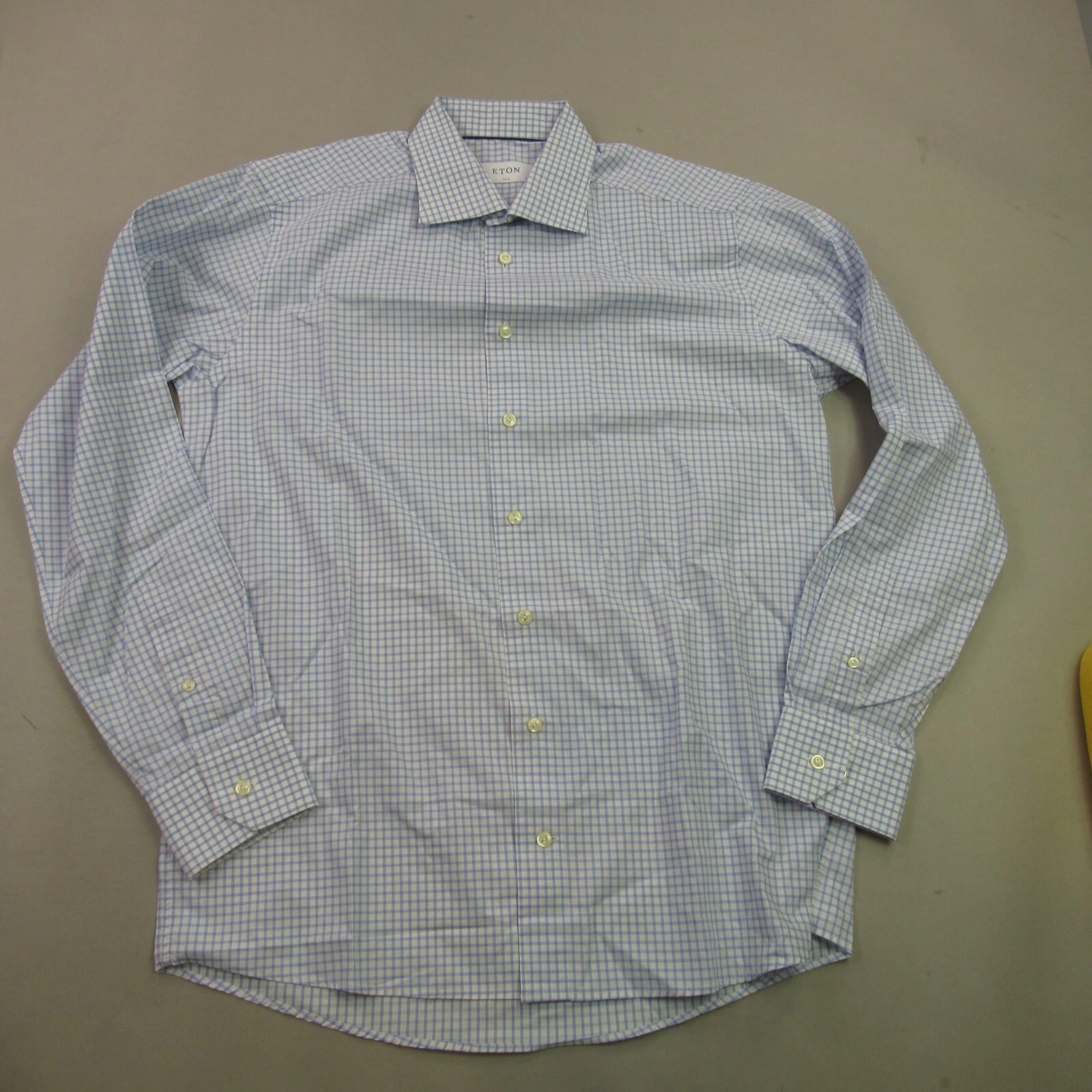 Eton Shirt Mens 16.5 Long Sleeve Button Up Blue Checks Casual Lightweight Adult