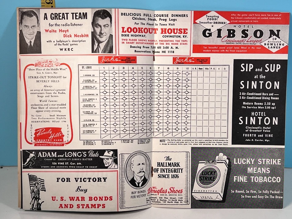 🔥1943 Cincinnati Reds Baseball Program vs Cardinals Unscored HIGH GRADE!🔥 - Image 3 of 4