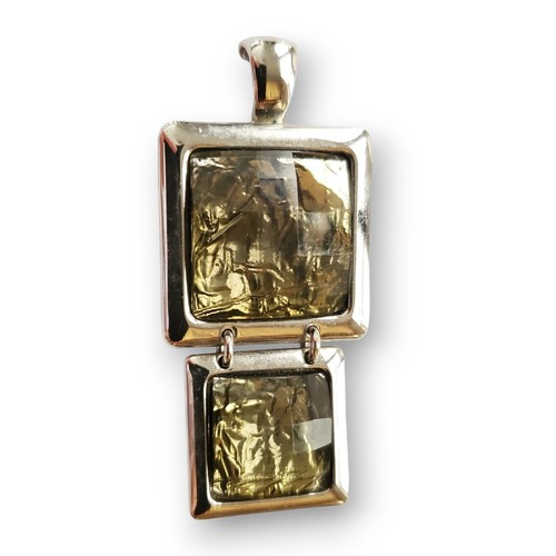 Vintage Lia Sophia Double Square Green Hue Faceted Foil Glass Hinged Pendant - Picture 4 of 12