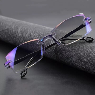 Rimless Reading Glasses Bifocal Far Near Anti Blue Light +3.00