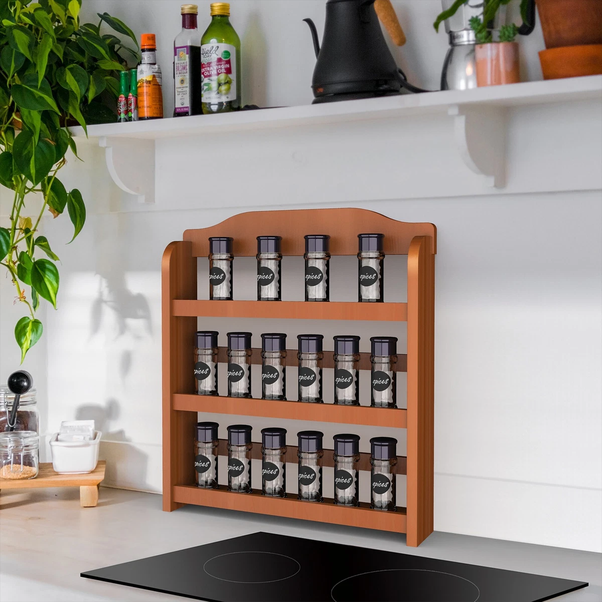 Wooden Can Organizer Spice Rack Slim Rolling Kitchen Cart eBay