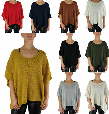 Damen Poncho Made in Italy Einheitsgröße Strick warm übergroß V-Ausschnitt