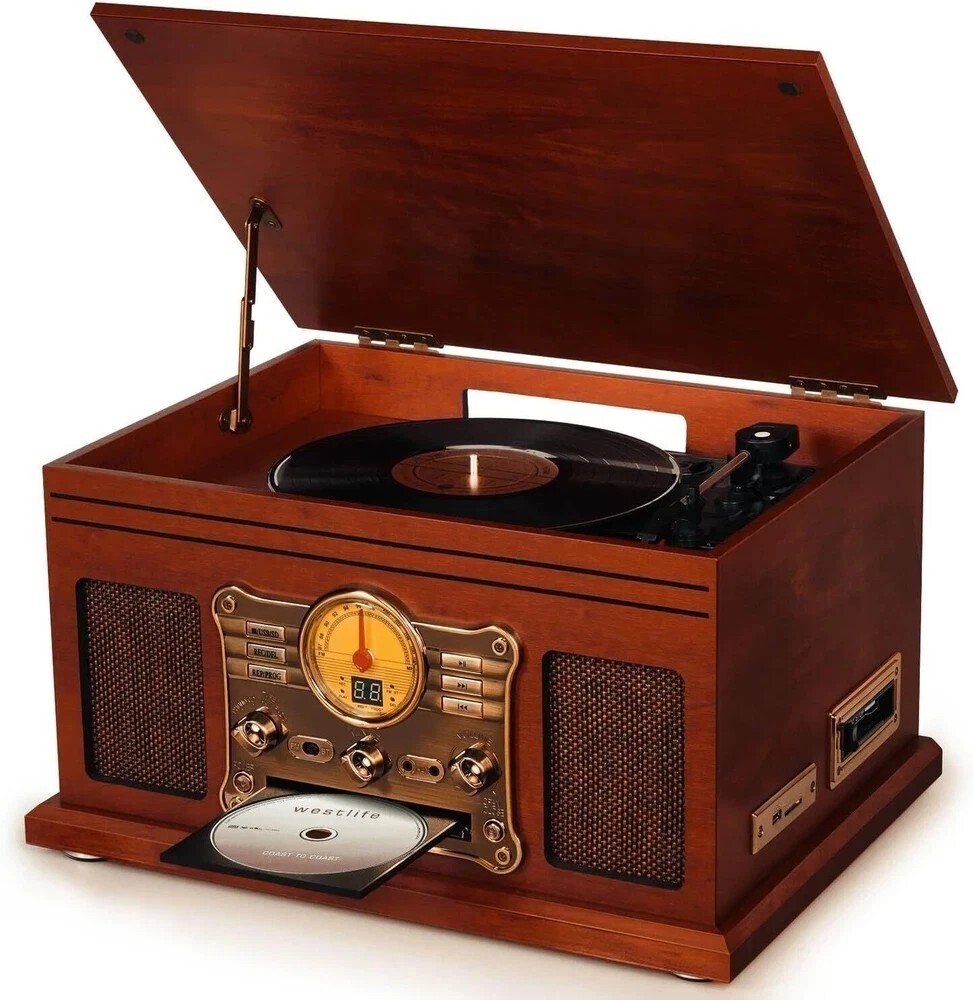 Bluetooth 3-Speed Turntable with Built-in Speakers for Vinyl LPs and More