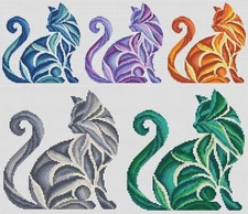 Cross Stitch Printed Pattern Abstract Cat DIY Chart Counted Needlework DMC Color