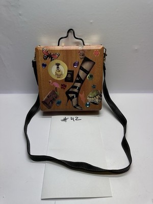 Unique Wooden Box Purse Art Collage Handmade Statement Bag Velvet Interior