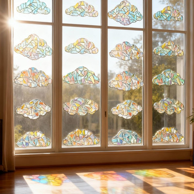 16 Stück Rainbow Window Clings, 3D Dekorative Fensterfolie, Wolkenform Fensterau