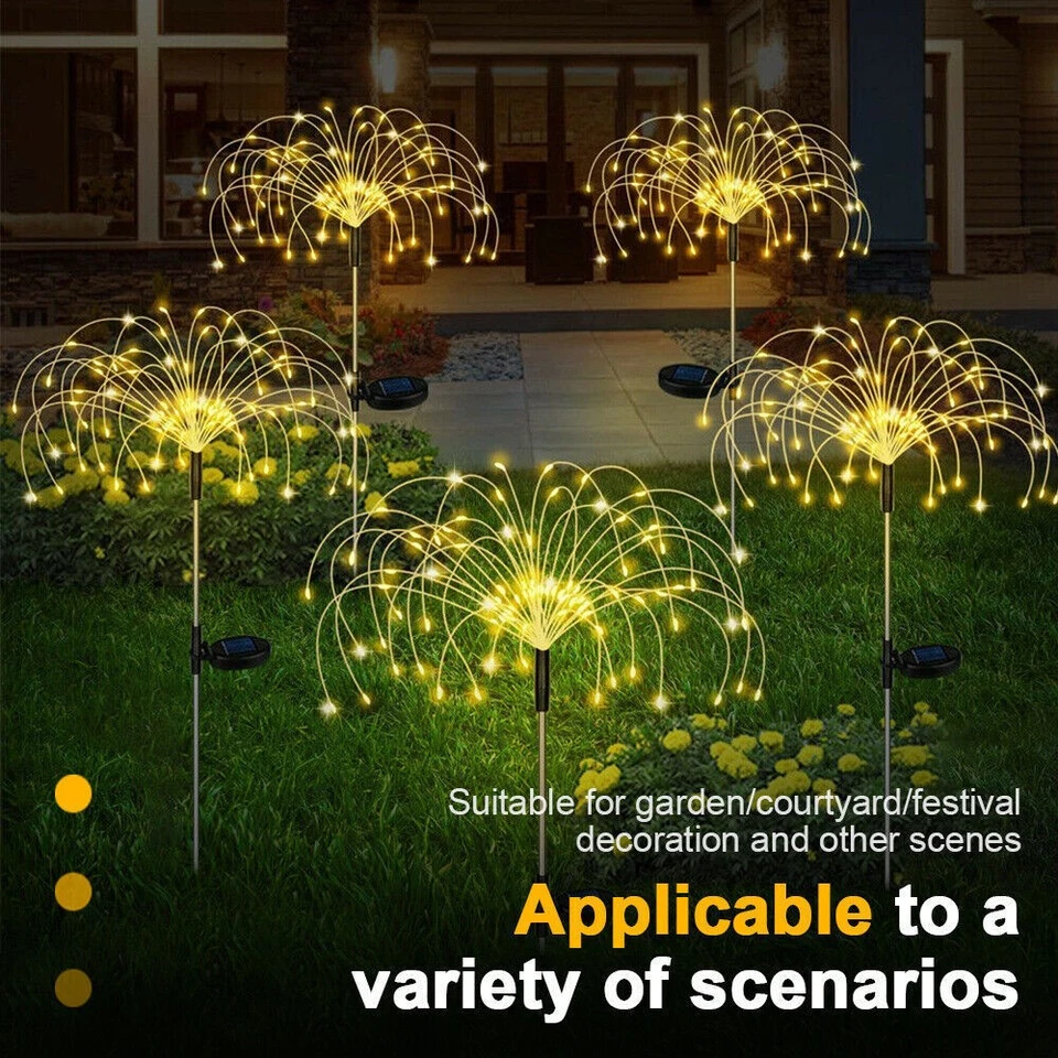 150LED Outdoor Solar Firework Lights Waterproof Path Garden Starburst Party Lamp - Image 4 of 4