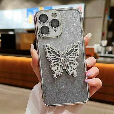 iPhone 11 Pro Max TPU Hülle mit 3D Schmetterling und silbern getöntem Glitzer