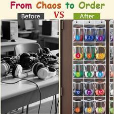 Classroom Headphone Storage Organizer W/ 30 Pockets, Classroom Pocket* PVC A3E4