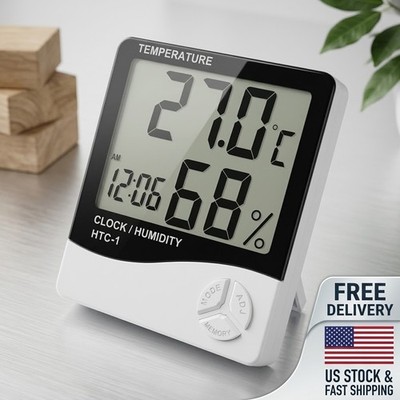 Thermometer Indoor Digital LCD Hygrometer Temperature Humidity Meter Alarm Clock