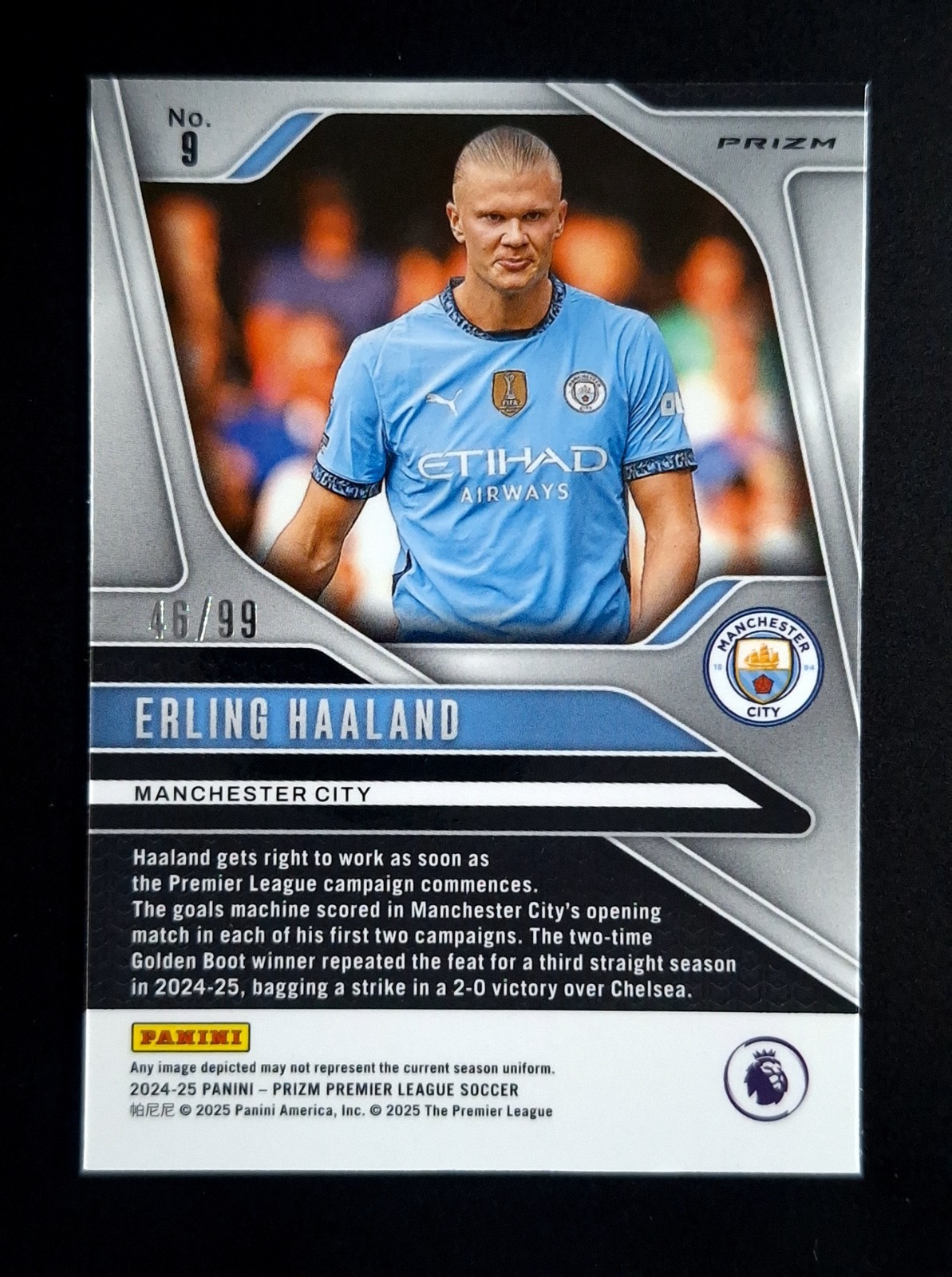 2024-25 Panini Prizm EPL Soccer ERLING HAALAND 46/99 Blue Breakaway #9 view 2