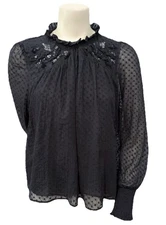 Zara Trafaluc Collection Black Sheer Beaded Sequin Blouse Size L
