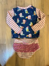 Ruffle Butts Swim Suit 4T Two Piece Long Sleeve Top Bikini Bottom Striped Purple