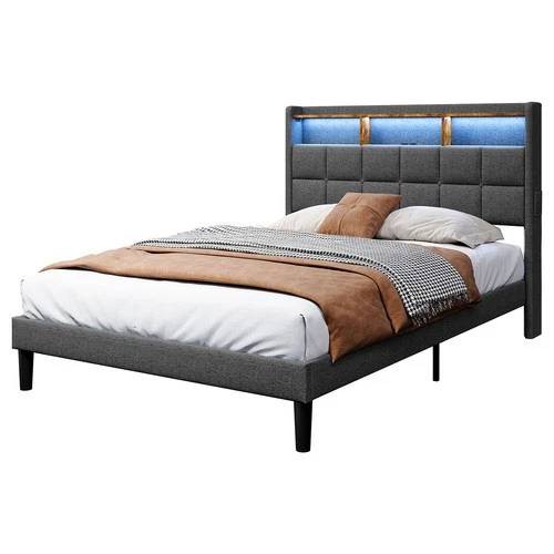 Polsterbett Doppelbett 140x200 cm Bett Bettgestell mit LED Licht /USB Lattenrost - Bild 35 von 40