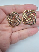 Large Gold Tone Open Work Metal Knot Pierced Earrings Vintage