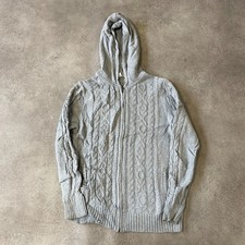 L.L Bean Knitted Hoodie Womens Medium Full Zip Cable Knit Jumper, Grey