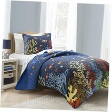 Under The Sea Reversible Quilt Set, 2 Piece Set Multi - Colorful Twin Navy