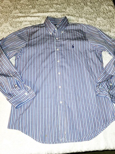Ralph Lauren Purple Striped 120's Poplin Button-Front Shirt Size Medium M - Picture 1 of 5