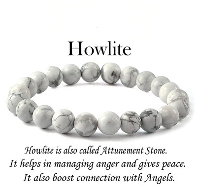 Weiß Howlith Ruhe Armband Perlen dehnbar positiv Edelstein mit Zertifikat