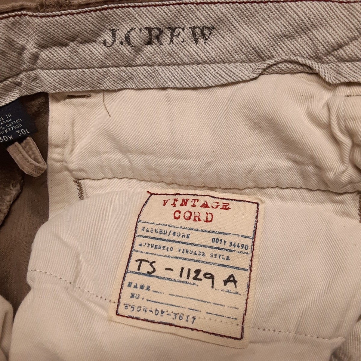 J.Crew Mens Vintage Corduroy Pants Sz.30x30/Brown Regular Cotton Style TS-1129 A View 6