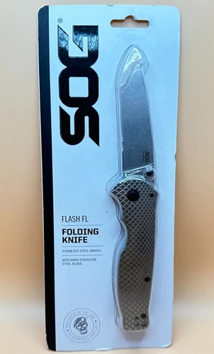 SOG Flash FL Folding Knife 3.44" Stonewashed Drop Point Blade, Steel Handles - product listing photo