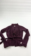 Odd Molly Sweater Womens Small Purple Lambswool Cardigan Belted Ruffle 306