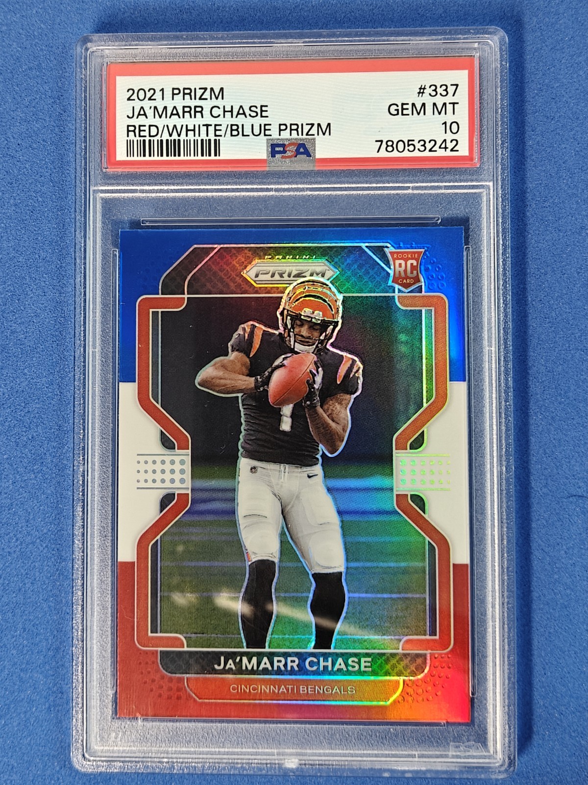 🔵 2021 Panini Prizm JA'MARR CHASE Red White Blue Rookie RC #337 PSA 10