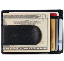 Alpine Swiss Men's Clip Minimalist Wallet Card Case ID Wallet Genuine Leather